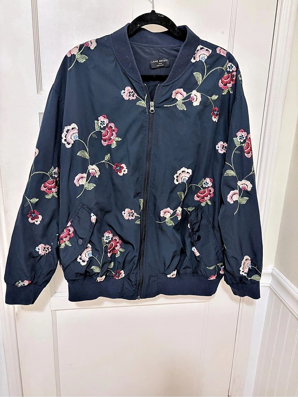 Lane Bryant Floral Bomber Jacket in Blue & Pink Like New